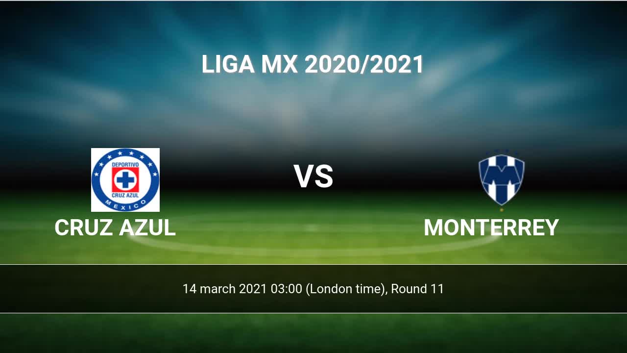 Cruz Azul Vs Monterrey H2h 14 Mar 2021 Head To Head Stats Prediction