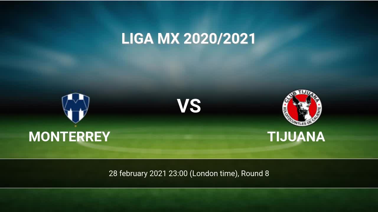 Monterrey Vs Tijuana H2h 28 Feb 2021 Head To Head Stats Prediction